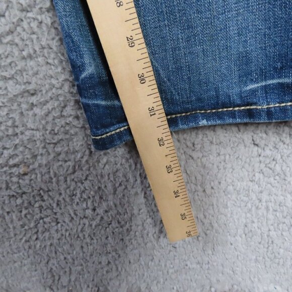 BKE Carter Mens 28 R Light Blue Denim Jeans Mid Rise Ripped Cotton Button Zip - Picture 14 of 16